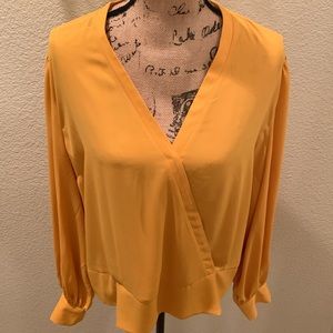 Women’s 7th Avenue New York & Company Bishop Sleeve Surplice neck wrap Blouse